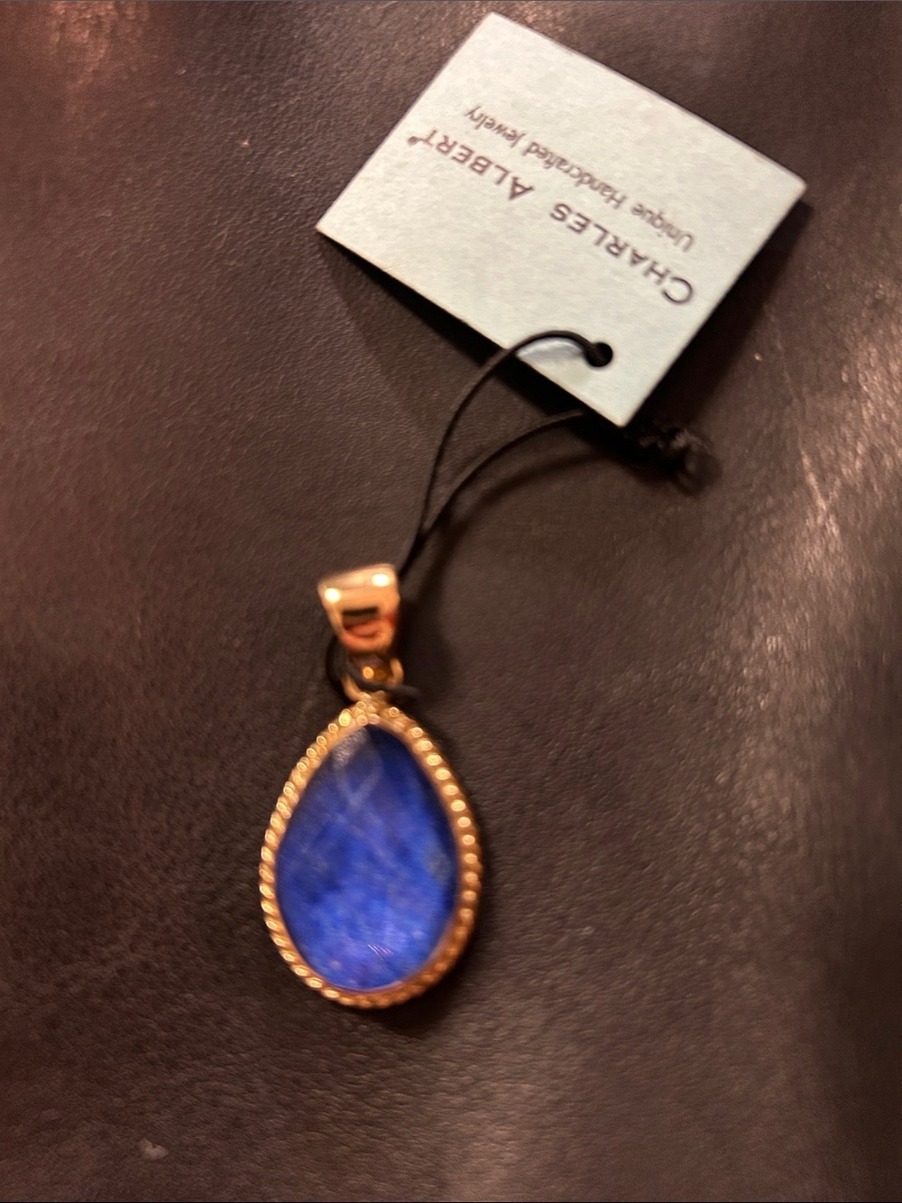 Charles Albert Bold Blue Faceted Lapis Teardrop Pendant in Gold Tone